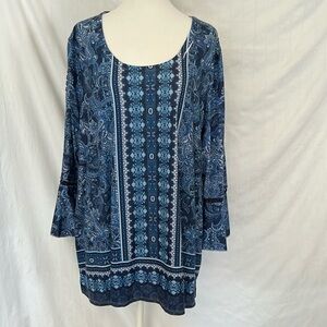 Kim Rogers Woman Blue Scoop Neck Long Sleeve Peasant Top Sz 2x